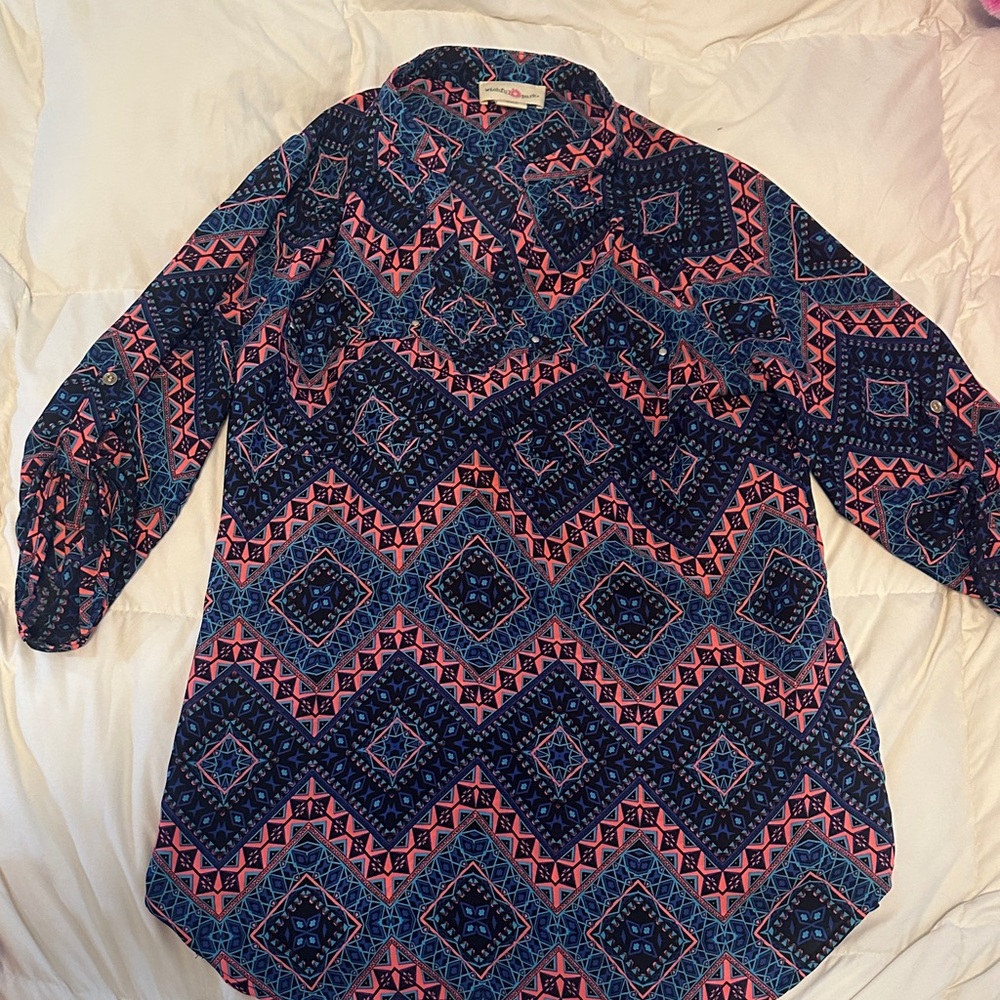 Wishful Park Blue and Pink Geometric Blouse